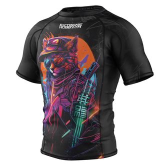 OEM Rashguard Da Uomo A Maniche Corte Con Animali Cibernetici, Taglia M, Nero, Cat