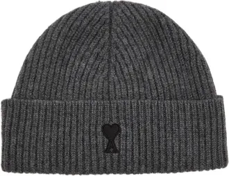 Ami Ami Paris Logo-embroidered Wool Beanie - Grey - One Size