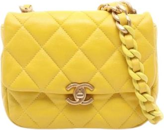 Chanel Pre-owned Matelasse Small Flap Lambskin Shoulder Bag - Dames - Vintage Mini Tas - Geel - ONE Size - Leer - Vintage