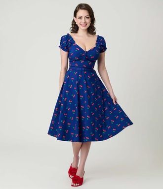 Unique Vintage Ohara Swing Dress in Navy W/cherries at Nordstrom, Size X-Small