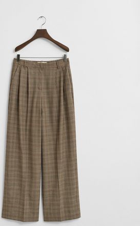 GANT Women Checked Pleated Wool Blend Pants (34) DEEP BROWN