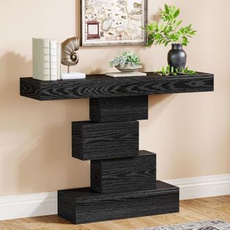 Tribesigns Tribesigns 42.5 Farmhouse Console Table, Narrow Wood Sofa Table Behind Couch with Geometric Base, Industrial Entryway Accent Table for Living Room