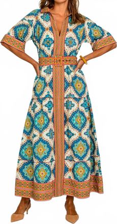 Elizabeth & James Collins Midi Dress In Patchwork Blue