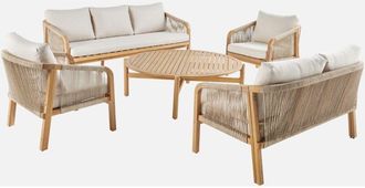 Sweeek Conjunto De Jard&iacute;n De Madera De Acacia Y Cuerda De 7 Plazas