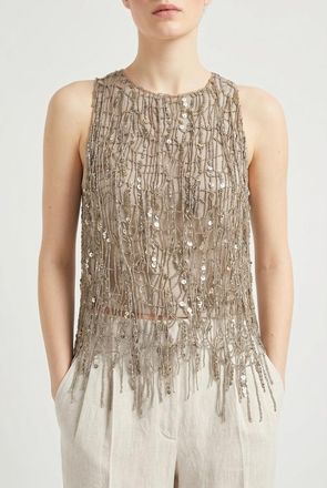 Brunello Cucinelli Gold Sleeveless Embellished Top, Size X-Small