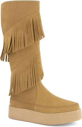 Andrea Womens Layered Fringe Suede High Boot In Honey