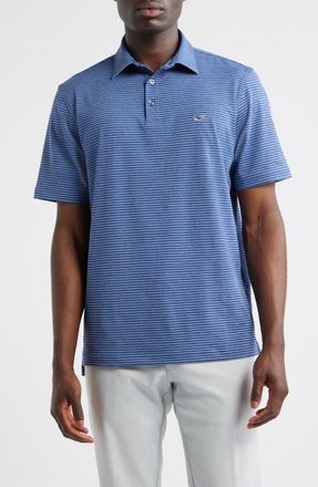 Vineyard Vines Stripe Sankaty Short Sleeve Performance Polo in Blue/Sum Evening at Nordstrom, Size Xx-Large