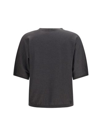 Brunello Cucinelli Womens Short-Sleeve Cashmere And Silk Sweater Lead Grey (capra Hircus)