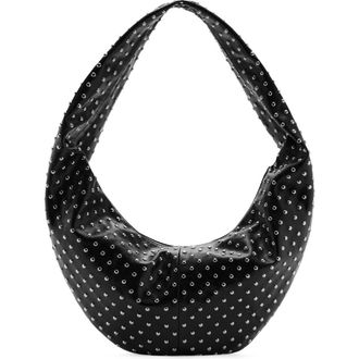 Mango Stud Detail Faux Leather Oval Shoulder Bag in Black at Nordstrom