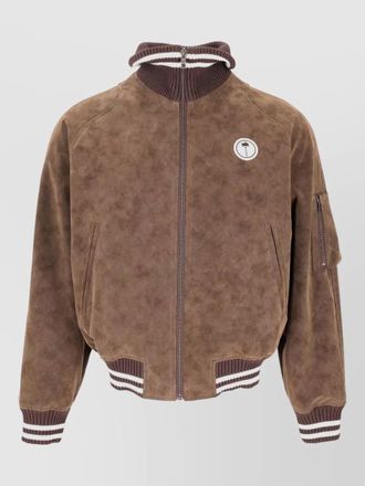 Palm Angels tree logo caban jacket suede effect