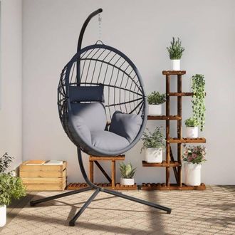 vidaXL Silla Colgante Huevo Con Soporte Rat&aacute;n Y Acero Gris Claro Vidaxl