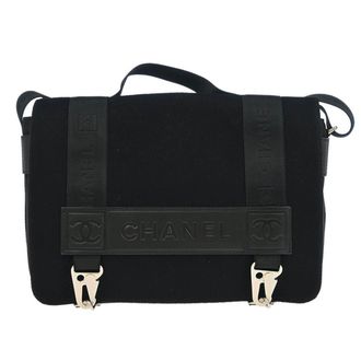 Chanel Sport Line Flap Messenger Wool And Nylon Black Nylon Handbag (Pre-Owned)