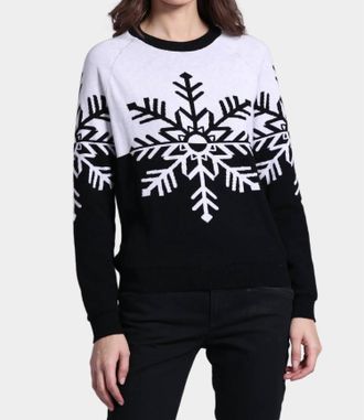 Minnie Rose Snowflke Reversible Sweater In Black/white