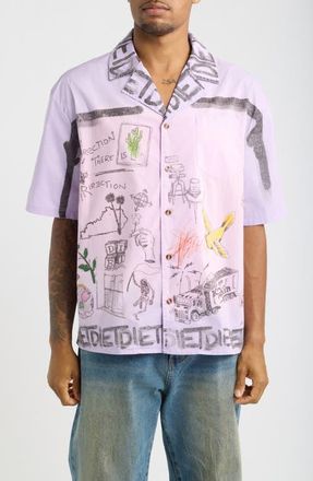 Diet Starts Monday Doodle Graphic Cotton Button-Up Shirt in Purple at Nordstrom, Size Xx-Large