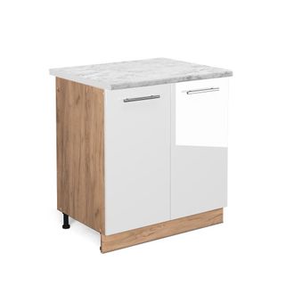 Vicco Armario Bajo Para Fregadero Fame-line, Blanco Alto Brillo, 80 Cm, Et M&aacute;rmol Vicco