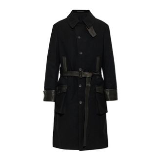 Yohji Yamamoto Chaqueta Militar 6 Botones de Franela de Lana con Detalle de Cintur&oacute;n - Coats - Hombre - Negro - L