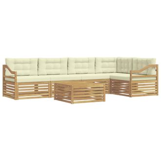vidaXL Conjunto De Sof&aacute;s De Exterior 6 Pcs Blanco Y Crema Poli&eacute;ster Vidaxl