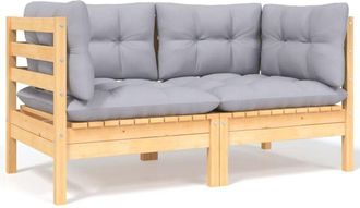 vidaXL Sof&aacute; De Jard&iacute;n 2 Plazas Con Cojines Grises Madera Maciza Pino Vidaxl