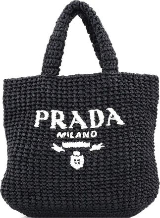 Prada Logo Raffia Small tote bag - Black