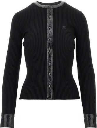 Courr&egrave;ges Ribbed cardiga with vinyl trimmings Woman S