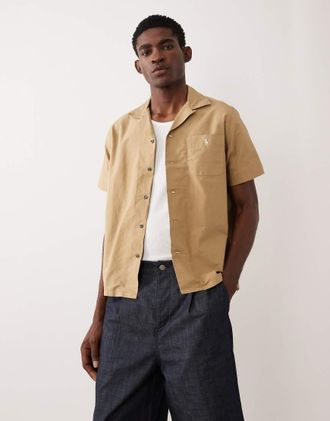 Polo Ralph Lauren Camicia a maniche corte in cotone color cuoio-Marrone