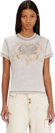 Diesel Jersey t-shirt with rhinestones and burnout effect - T-Shirts - Woman - Grey