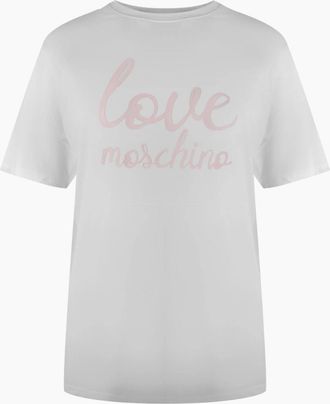 Love Moschino Womens Love Moschino Bold Pink Logo White T-Shirt - Size: 18/16
