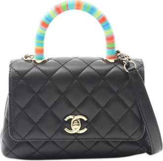 Chanel 2021 Extra Mini Lambskin Rainbow Top Handle Bag handbag - Nero