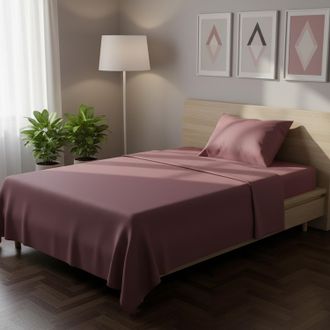 KASANOVA Completo letto 1 piazza e mezza tinta unita bordeaux cotone