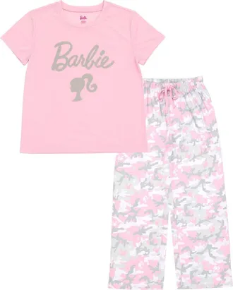 BARBIE 2-Piece Pajama Shirt and Pants Set in Blush Pink Camo at Nordstrom, Size X-Small