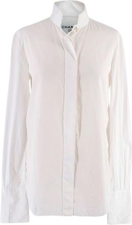 Chanel Vintage High Neck Button Up Cotton Shirt Size XS