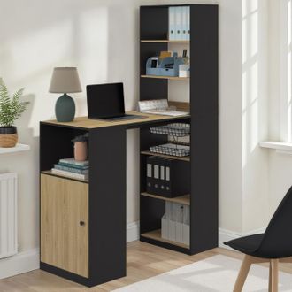 IDMarket Lung Mesa De Bar Con Almacenaje Y Armario Para 2 En Madera Y Negro