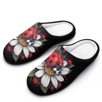 Generic Daisy Flower with Ladybug Insect Womens Slippers Warm House Slippers Indoor House Shoes with Anti-Skid Rubber Sole