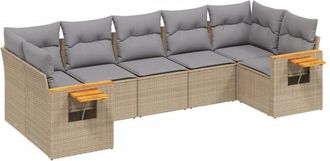 vidaXL Vidaxl - Set Sof&aacute;s De Jard&iacute;n 7 Piezas Y Cojines Rat&aacute;n Sint&eacute;tico Beige