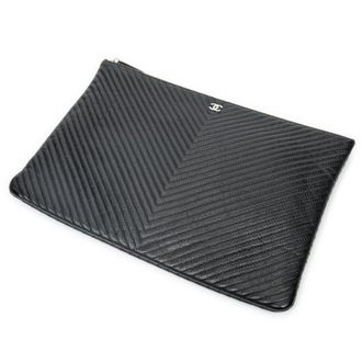 Chanel Large Chevron O-Case Zip Clutch