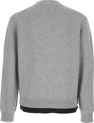 J.W.Anderson Mens Grey V-Neck Cardigan With Layered Design Fabric Tops Top