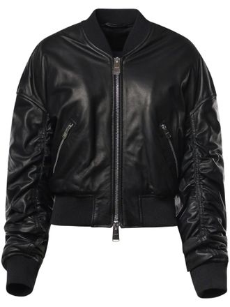 Dondup Cropped Oversized Nappa Leather Bomber Jacket