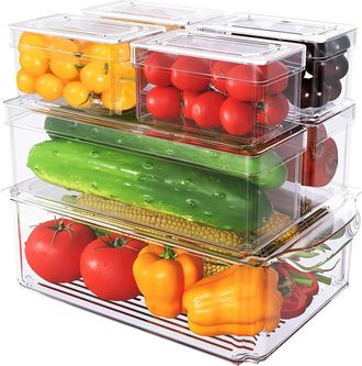 OEM Caja De Almacenamiento Para Refrigerador - Cajas Apilables Con Tapas - De Pl&aacute;stico Pet Transparente Sin Bpa - Para Frutas Verduras Alimentos Bebidas -