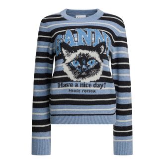 Ganni Wool Sweater With Graphic Print - Dames - Ronde hals truien - Veelkleurig - XS - Wol - Truien & Vesten