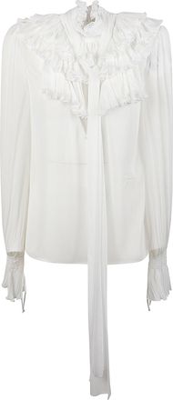 Elisabetta Franchi Ruffled Collar Tie Detail Long Sleeve Shirt