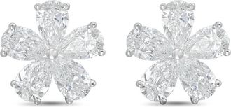 Diana M. Jewels 14kt White gold 5.00cts lab grown Pear shaped diamond flower cluster stud earrings