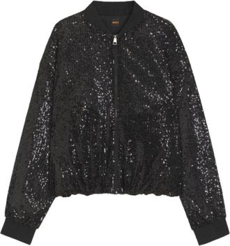 HUGO BOSS Relaxed-fit jasje met pailletten - Dames - Bomber jackets - Zwart - XS - Pailletten - Jassen