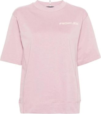Moncler T-Shirts, female, Pink, XS, Purple Cotton T-Shirt with Logo
