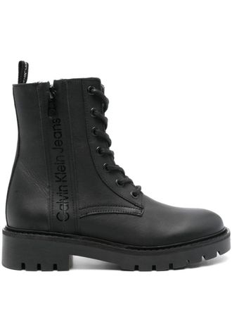 Calvin Klein logo-print leather combat boots - Black