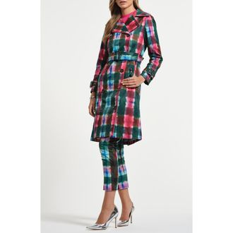 Isaac Mizrahi New York Plaid Double Breasted Trench Coat in Watercolor Tartan at Nordstrom Rack, Size X-Small