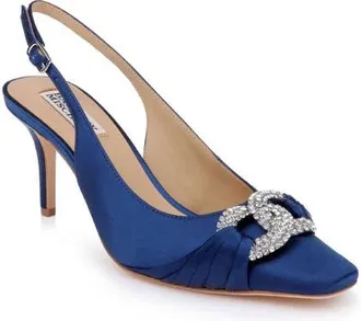 Badgley Mischka Ripley Slingback Pump in Navy Satin at Nordstrom, Size 6.5