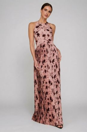 Six Stories Floral Halter Pleated Ruffle Maxi Dress in Dusky Pink at Nordstrom, Size 10