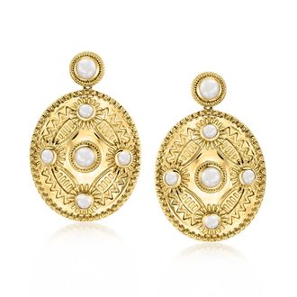 Ross-Simons 3-4mm Cultured Pearl Etruscan-Style Drop Earrings in 18kt Gold Over Sterling