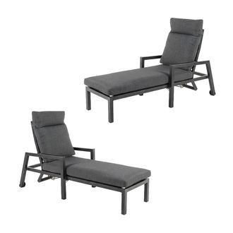 ED&Egrave;N JARD&Iacute; Pack de 2 tumbonas reclinable aluminio antracita coj&iacute;n grueso gris