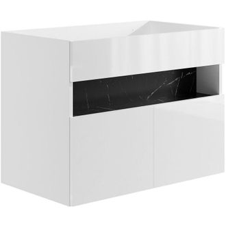 Vente-Unique Vente-unique - Mobile sotto lavabo per bagno con led Bianco e Nero effetto marmo L80 cm pozega